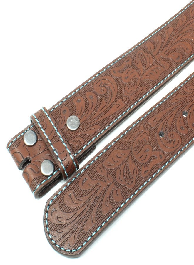 BC Belts Leather Belt Strap with Embossed Western Scrollwork 1.5" Wide with Snaps (Brown/Teal-S) - Image 5